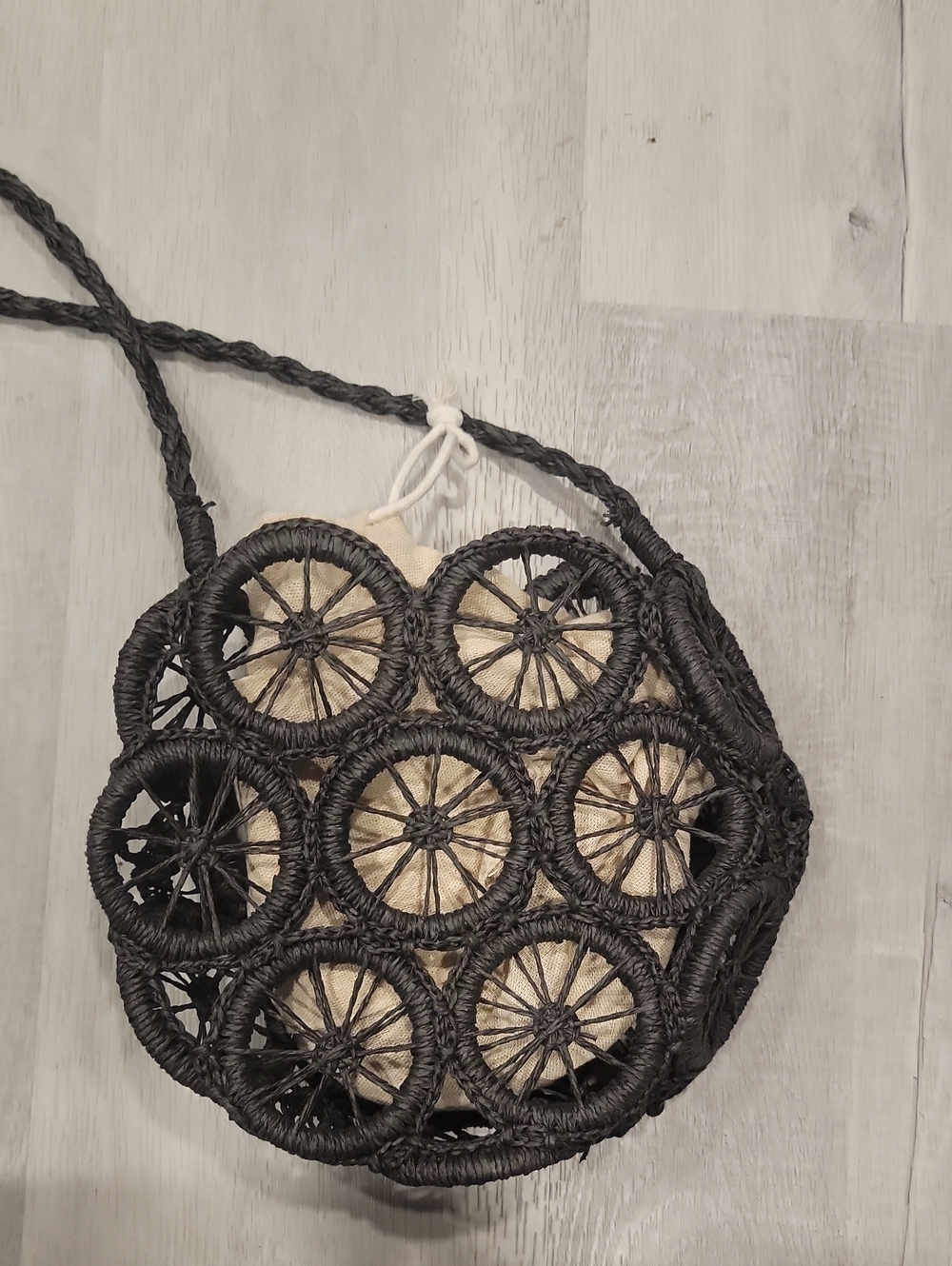 2-in-1 Black Woven Straw Crossbody Bag Boho Round Circle Purse Beach Vacation